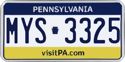PA license plate MYS3325