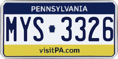 PA license plate MYS3326
