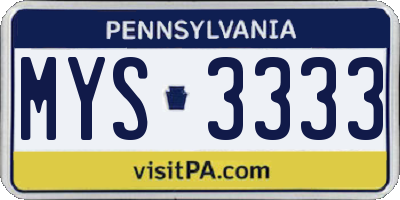 PA license plate MYS3333