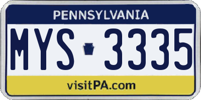 PA license plate MYS3335
