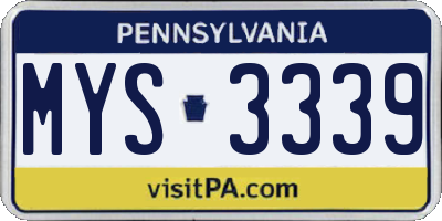 PA license plate MYS3339