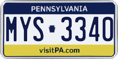 PA license plate MYS3340