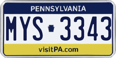 PA license plate MYS3343