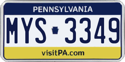PA license plate MYS3349