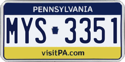 PA license plate MYS3351