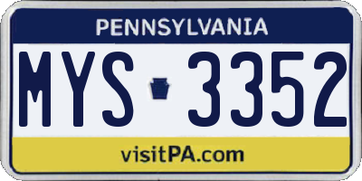 PA license plate MYS3352