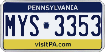 PA license plate MYS3353