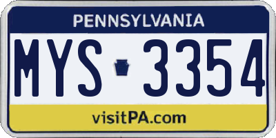 PA license plate MYS3354