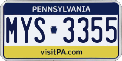 PA license plate MYS3355