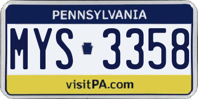 PA license plate MYS3358