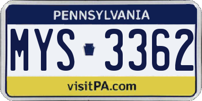 PA license plate MYS3362