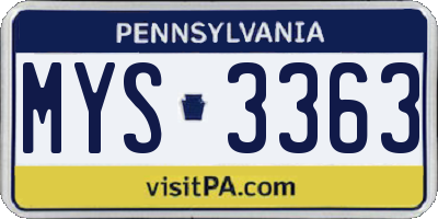 PA license plate MYS3363