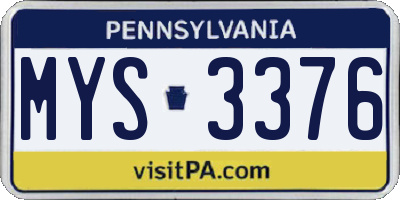 PA license plate MYS3376
