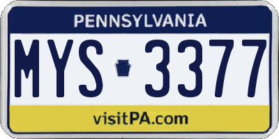 PA license plate MYS3377