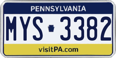 PA license plate MYS3382