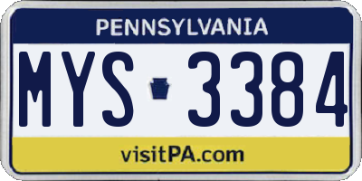 PA license plate MYS3384