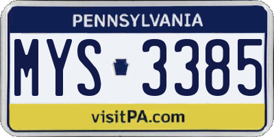 PA license plate MYS3385