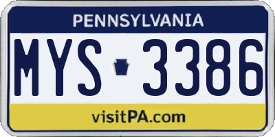 PA license plate MYS3386