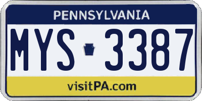 PA license plate MYS3387
