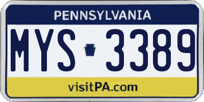 PA license plate MYS3389