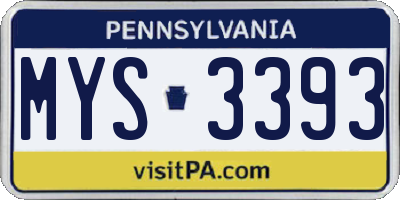 PA license plate MYS3393