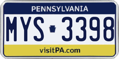 PA license plate MYS3398