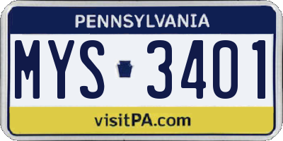 PA license plate MYS3401