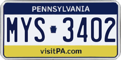 PA license plate MYS3402
