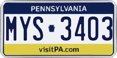PA license plate MYS3403