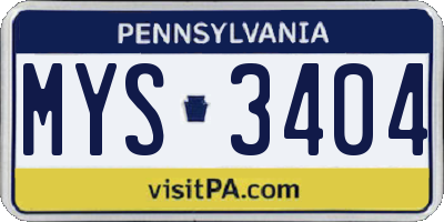 PA license plate MYS3404