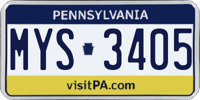 PA license plate MYS3405