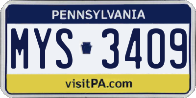 PA license plate MYS3409