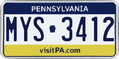 PA license plate MYS3412