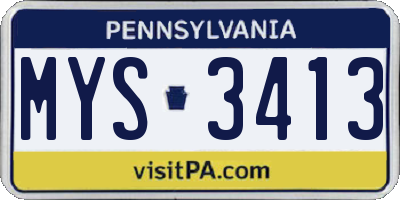 PA license plate MYS3413
