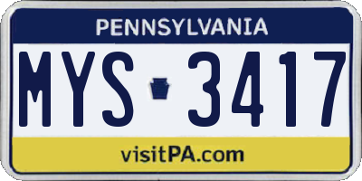 PA license plate MYS3417