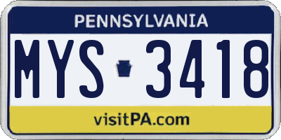 PA license plate MYS3418
