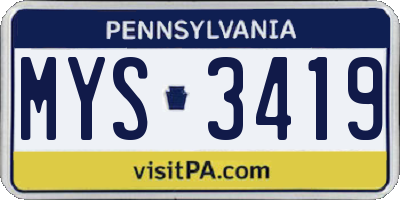 PA license plate MYS3419