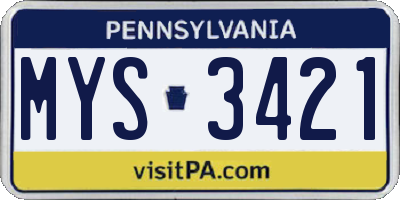 PA license plate MYS3421
