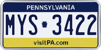 PA license plate MYS3422