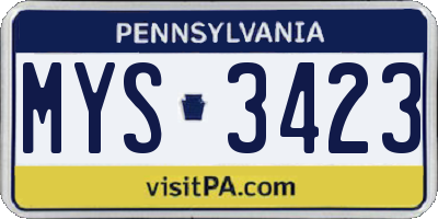 PA license plate MYS3423