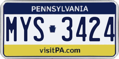 PA license plate MYS3424