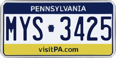 PA license plate MYS3425