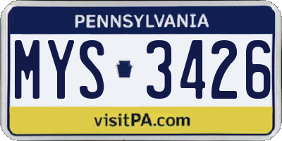 PA license plate MYS3426