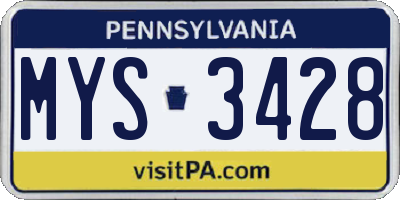 PA license plate MYS3428