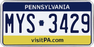PA license plate MYS3429
