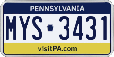PA license plate MYS3431