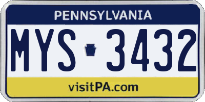 PA license plate MYS3432