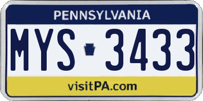 PA license plate MYS3433