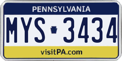 PA license plate MYS3434