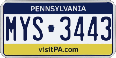 PA license plate MYS3443